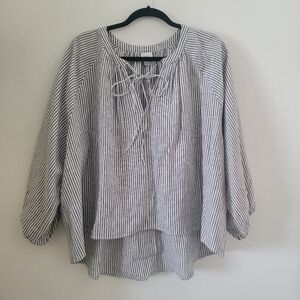 a new day Striped Peasant Blouse in White and Black
